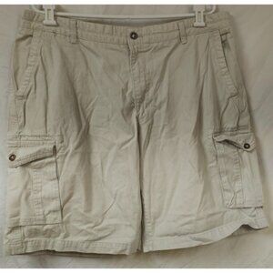 IZOD Men 38X11 Ivory Cotton Hike Fish Relaxed Fit Heavyweight Cargo Shorts